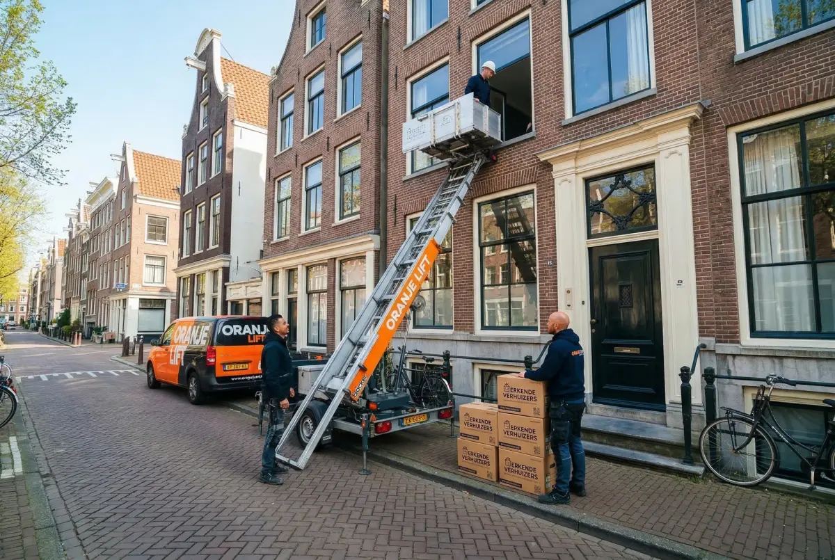 Aanhangerlift in smalle Amsterdamse straat