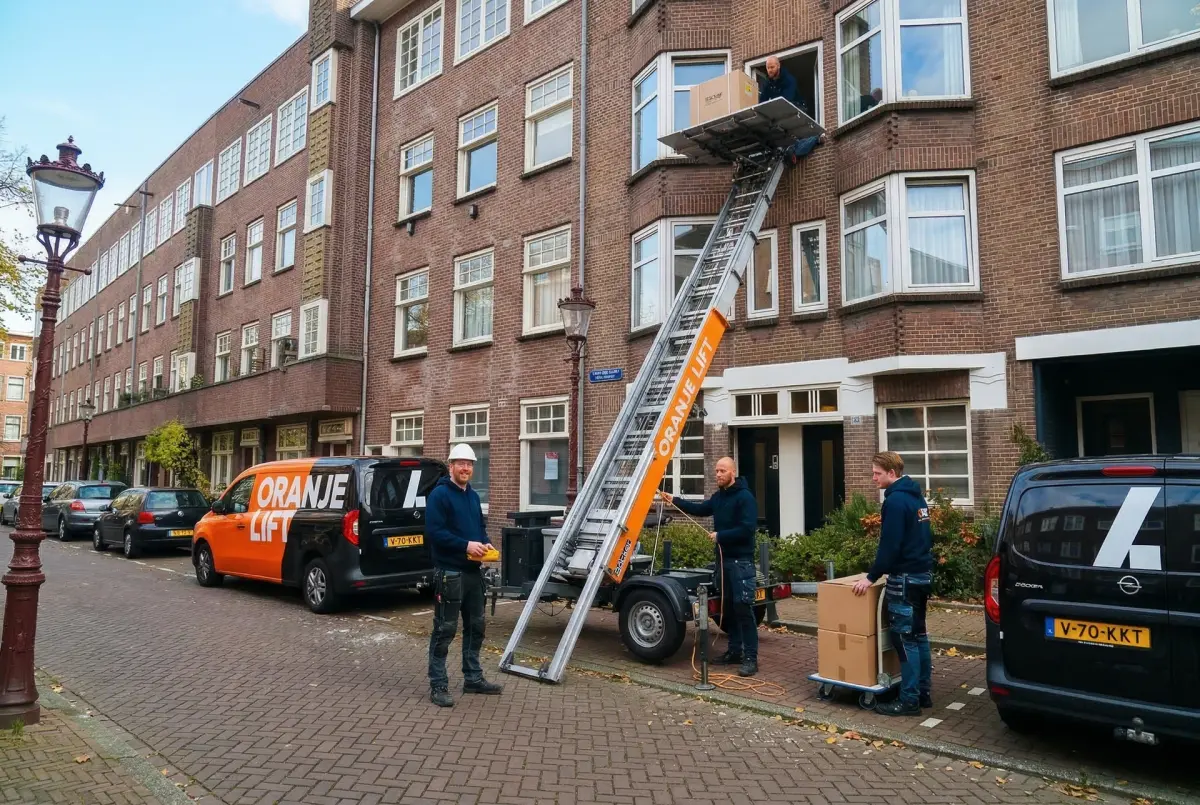 Team aan het werk met verhuislift Amsterdam